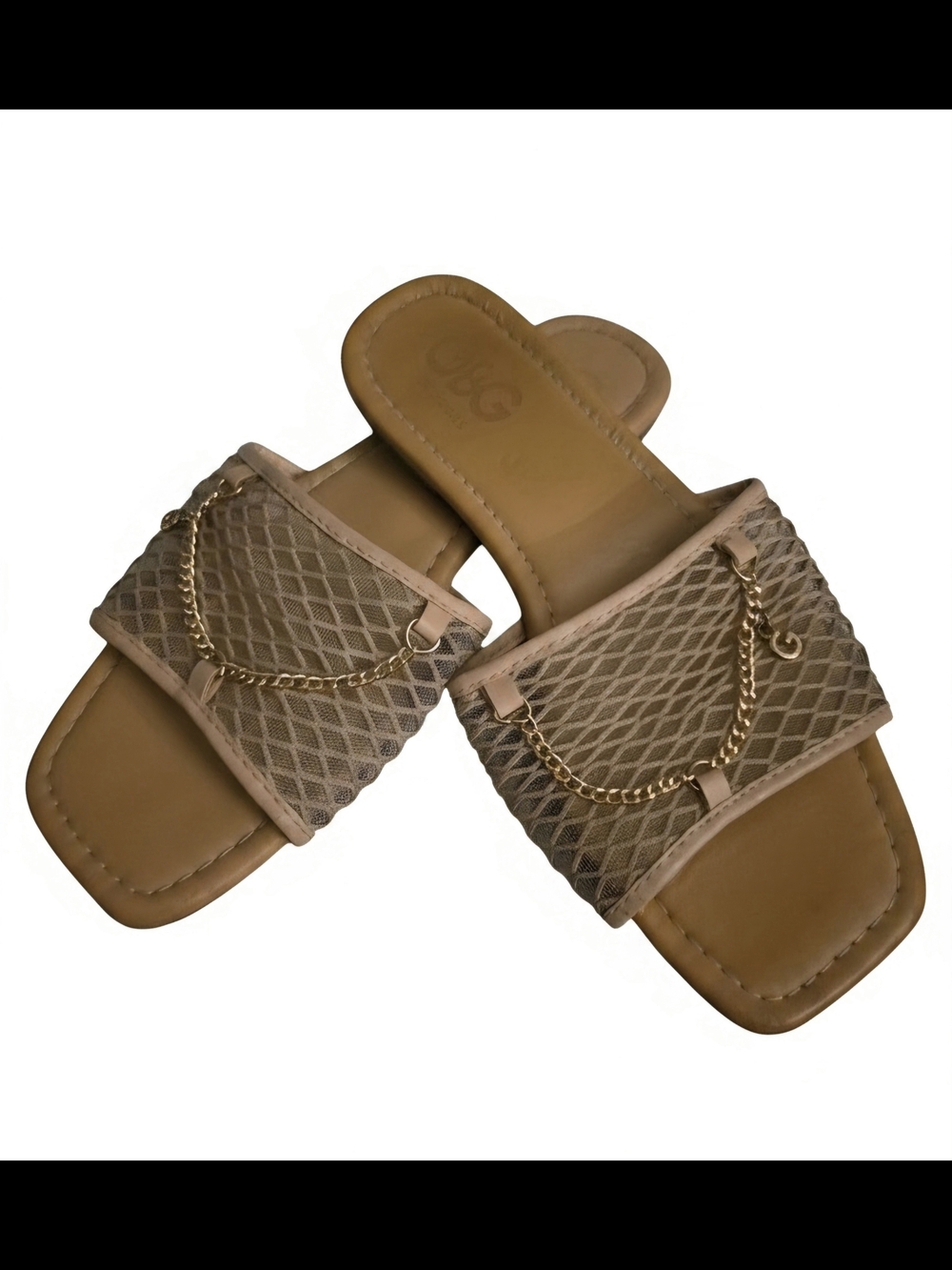 GBG Los Angeles Beige Chain Detail Sandals